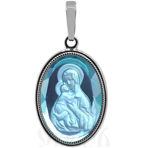нательная икона «божия матерь «владимирская», золото 585 проба белое с голубым кварцем (арт. 691)