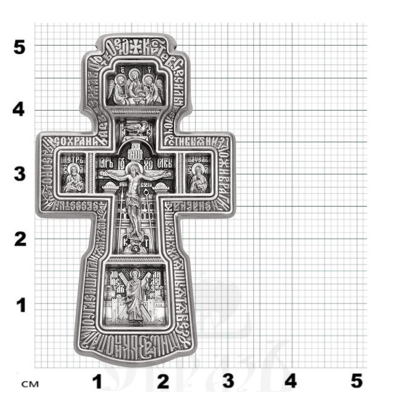крест «распятие. святая троица. икона божией матери «державная». семь святых», золото 585 проба белое (арт. 201.515-3)