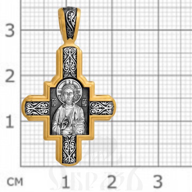 крест «господь вседержитель. великомученик пантелеимон целитель», серебро 925 проба с золочением (арт. 101.064)